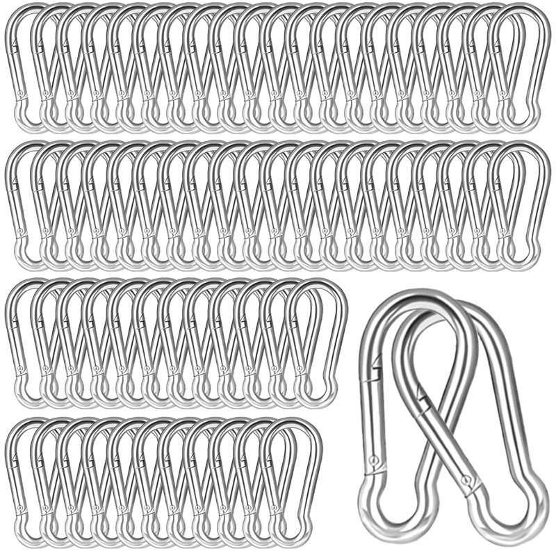 HANDRERLEE 200PCS 2.36'' Spring Snap Hook, M6 1/4Inch Galvanized Silver Steel Carabiner Clip, Small Carabiner Clip 260LBS Holding Capacity Quick Link Clip Keychain for Hammock Dog Leash & Camping Gym - Image 1